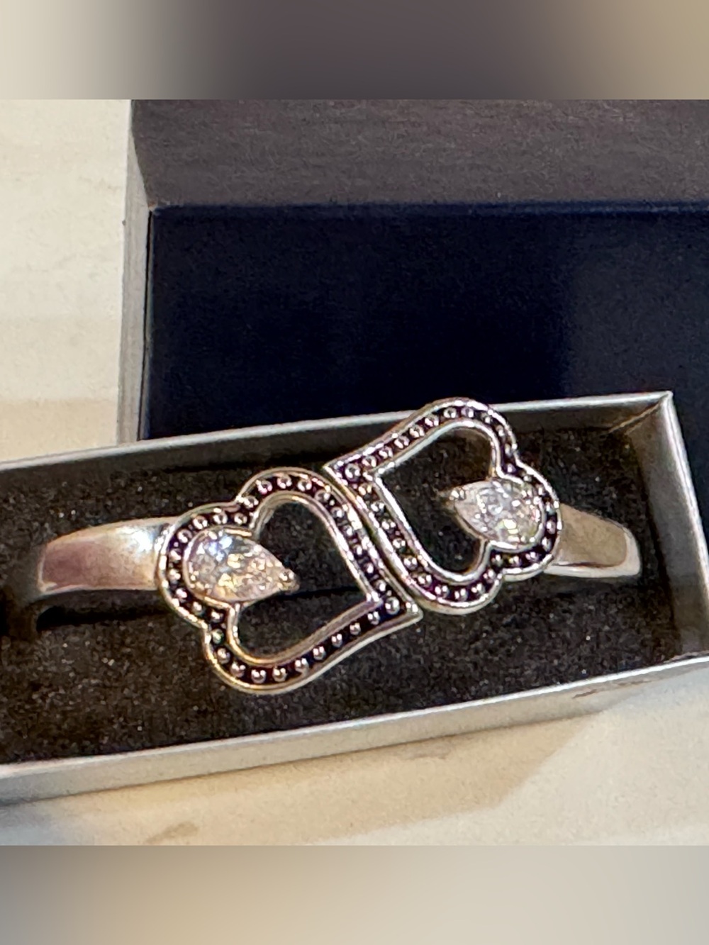 Montana Silversmith Double Heart Cuff Bracelet Silver with Clear CZ
